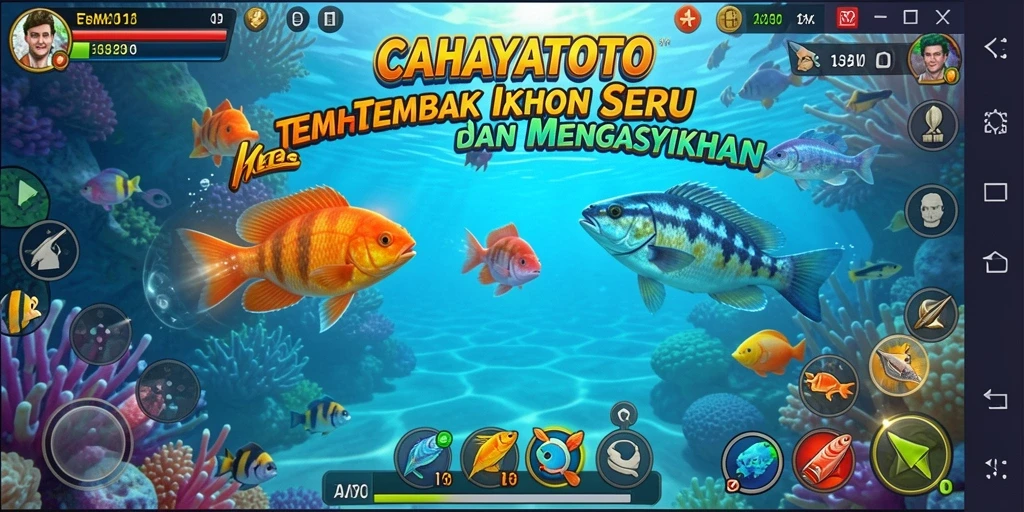 Screenshot gameplay CAHAYATOTO yang menampilkan aksi menembak ikan.