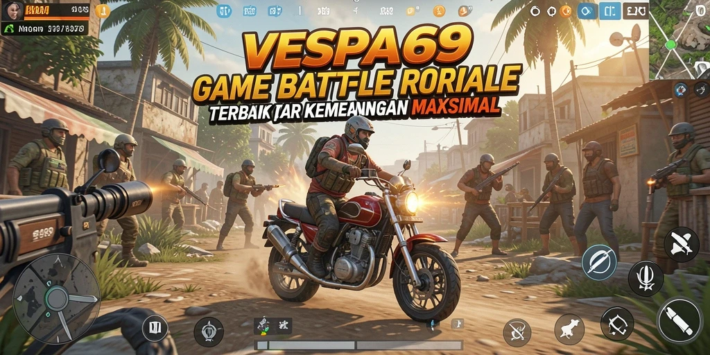 Tampilan screenshot gameplay VESPA69 dalam suasana battle royale yang seru.